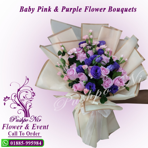 Baby Pink Rose & Purple Flower Bouquets